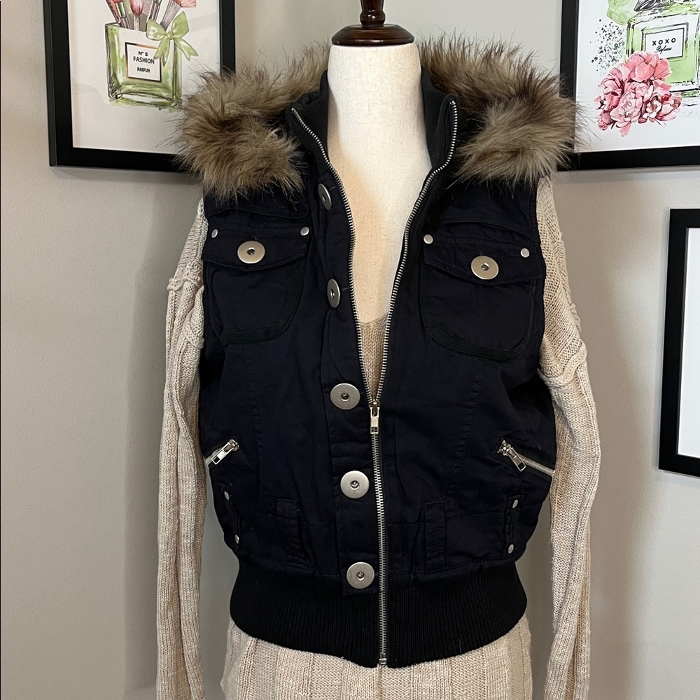The North Face Black Vest with Fur Hood